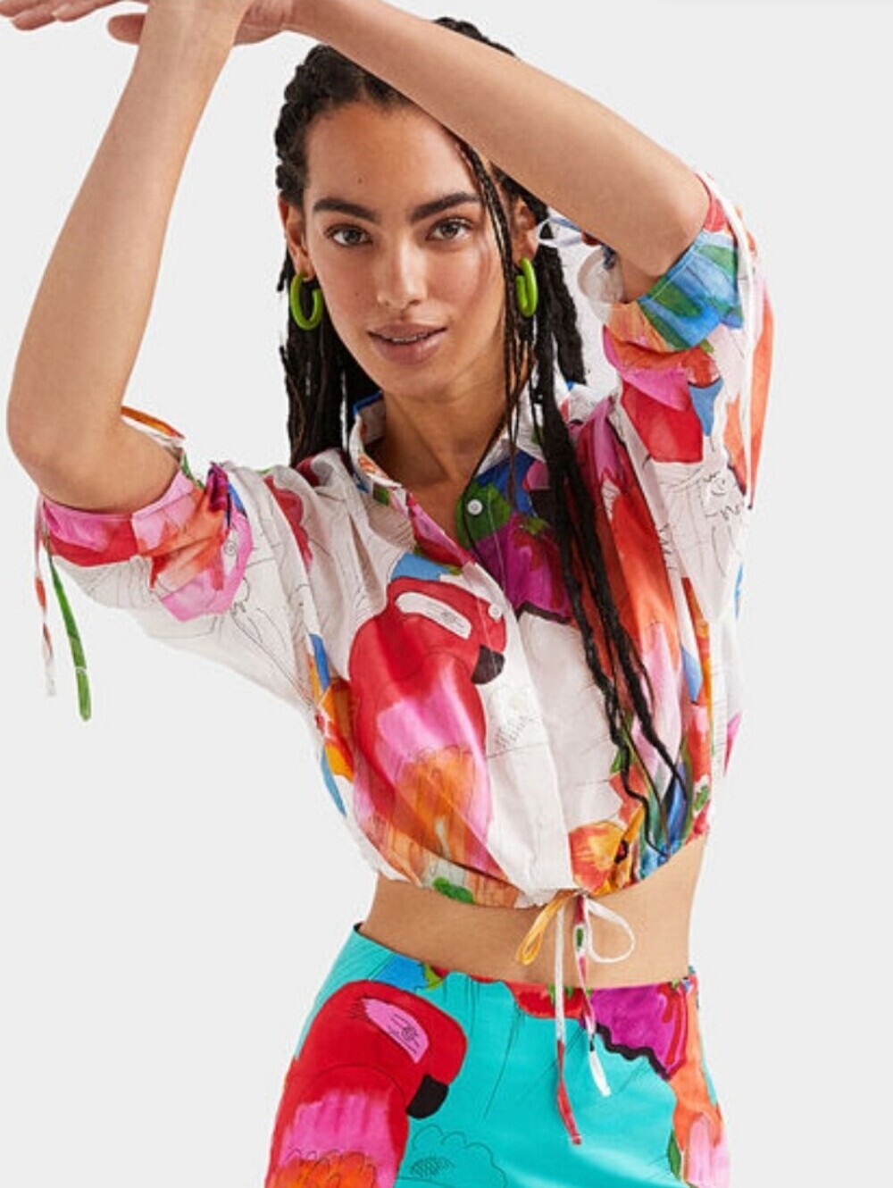 Desigual Vibrant Parrot Crop Blouse L